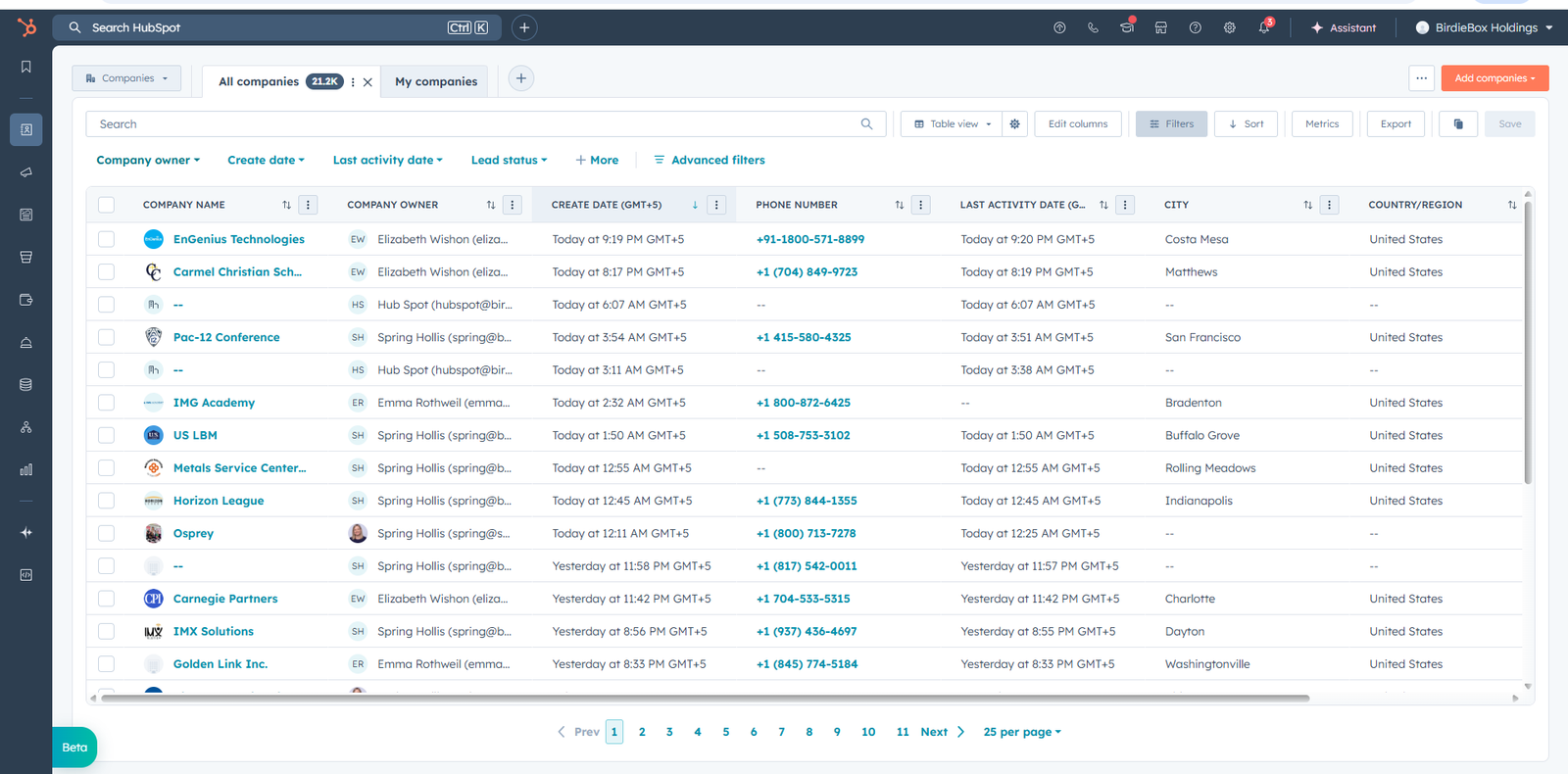 HubSpot CRM contact records